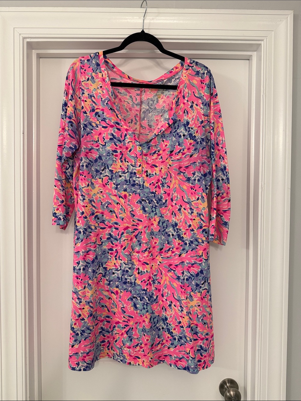 Lilly Pulitzer Britton Dress Floral Button-Front Pink & Blue